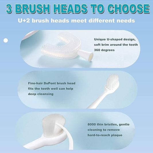 Kids U-Shaped Electric Toothbrush, Automatic Massage Toothbrush with U-Type, Cartoon Modeling Toothbrush with Three Types of Brush Heads,Battery Operated,Small for 2-6 Years,Yellow,1 Pack