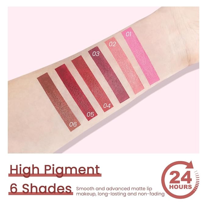 3Pcs Nude Rose Bright Red Warm Brown Lip Stick,Matte Cream Lipstick Set for Women,Long Lasting Waterproof Smudge Proof Velvet lipsticks Crayon,Lip Makeup Kit Travel Size,Vegan & Cruelty-free
