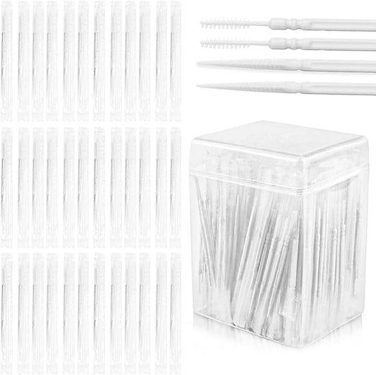 FERCAISH 400Pcs Disposable Individually Packaged Double Head Dental Floss Interdental Toothpick, Plastic Brush Teeth Stick Oral Care Toothpicks Teeth Cleaning Tool(White)