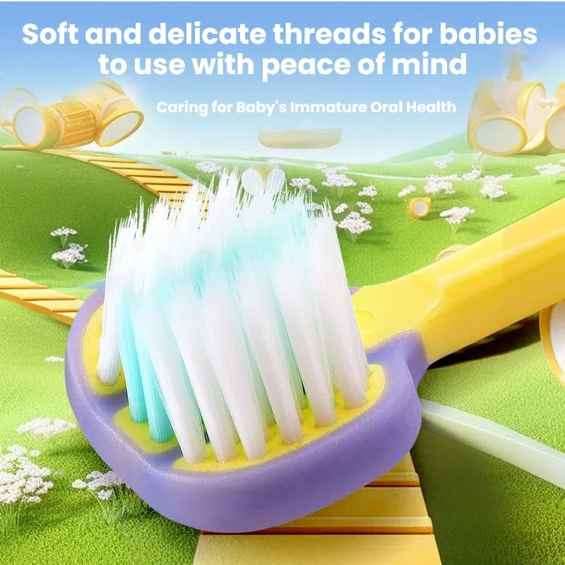 3-Sided Toddler Toothbrush 4-Pack | Ultra-Soft Bristles for Ages 1-12 | 4 Fun Colors (Gentle, 360° Cleaning, Comfortable for Sensitive Gums), Easy-Grip Handle & Quick Cleaning