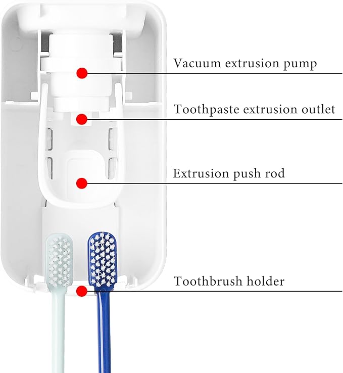 2 Slot Toothbrush Holder and Toothpaste Dispenser Wall Mounted, Automatic Toothpaste Squeezer, 2 in 1 Tooth Brush Toothpaste Organizer for Shower (Clear)