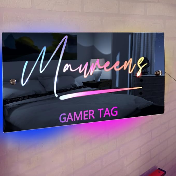 Personalized Tag Salon shop LED Name Mirror Light Custom LED Light Up Mirror Multi Colour Lighting Mirror Name Sign, Custom Name Neon Sign Light Wall Decor Mirror for Bedroom,Bar, barber shop
