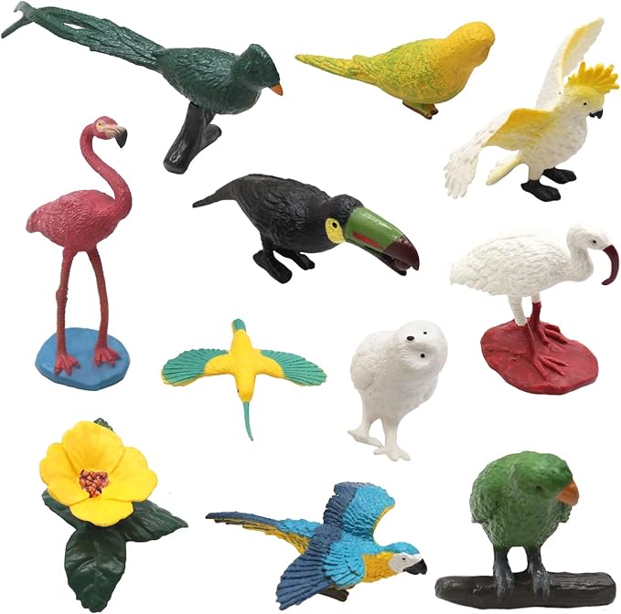 SmilerSmile Animal Assorted Mini Plastic Figures Toy Set, Educational Party Cake Topper, Goody Bag Filler (10pcs Bird)
