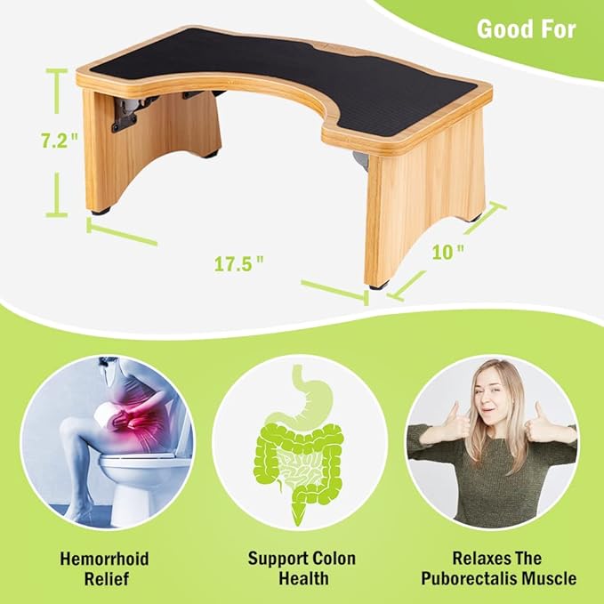 StrongTek Wooden Toilet Stool, Folding Potty Step Stool for Bathroom, 7 Inch, Non-Slip & Sturdy, Squatting Toilet Step, Easy to Store, Perfect for Small Spaces (Natural)