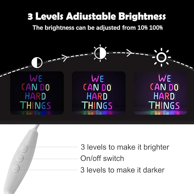 We Can Do Hard Things Neon Sign Classroom Decor Inclusive Decoration Welcome Gift Teacher Present Wall Sign for Primary Schools and Kindergartens Birthday (11.4×12.8)