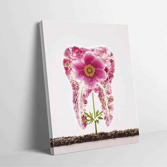 Dental Student Graduation Gift,Floral Tooth Anemone Art,Elegant Home Decor,Professional Office Display,8x12inch Framed Canvas Ready to Hang