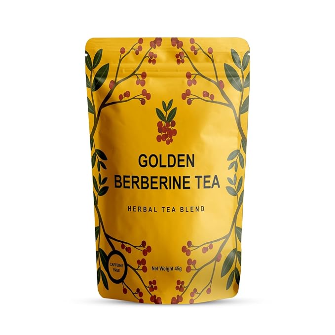 Berberine Tea 45g Natural Organic Caffeine-Free Blend Non-GMO Herbal in Plastic-Free Stand Alone Pouch Delicious Antioxidant for Immune Support