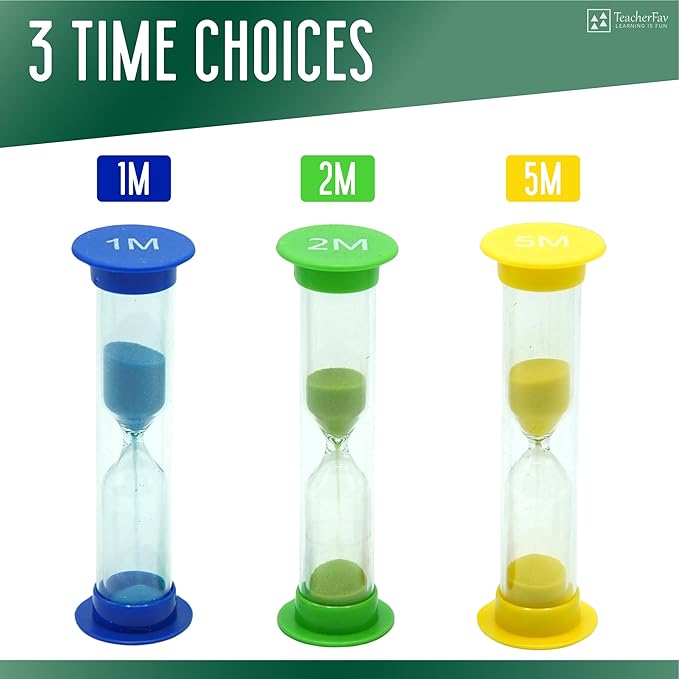 Sand Timer for Kids Set of 3 Small Colorful Hourglass Acrylic Covered Clock 1Min 2Min 5Min for Classroom, Home & Kids Room