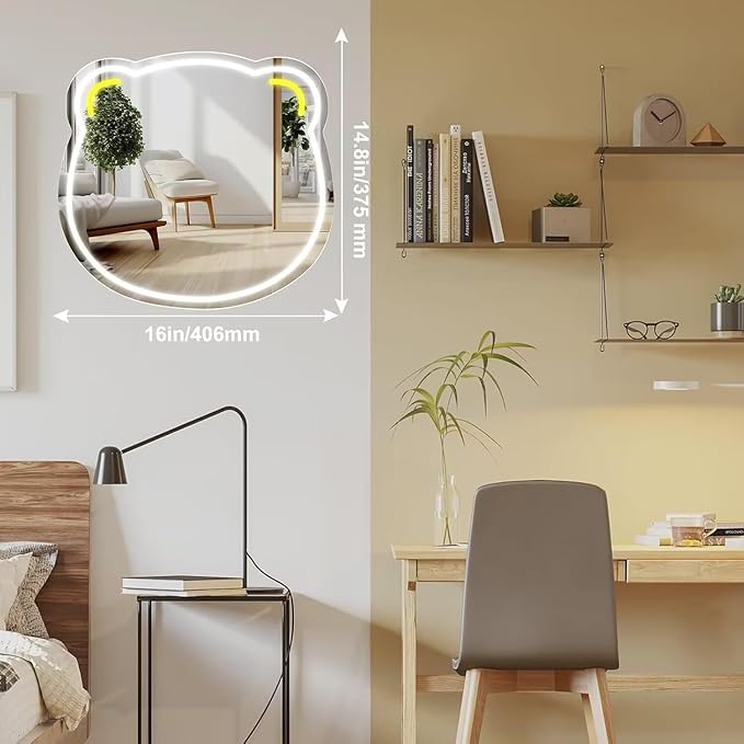 LED Mirror Neon Lights Light Up Dressing Mirror Cat/Shine Heart/Bat/Butterfly Shape Neon Mirror Sign for Modern Home Girl Room Bathroom Salon Wall Art Decor Gift For Girlfriend USB Powered