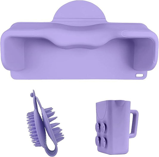 Hair Washing Station for Kids, Silicone Portable Shampoo Bowl and Elderly with Rinse Cup & Scalp Massager, Hair Washing Basin for Sink or Bathtub at Home with Neck Support Purple