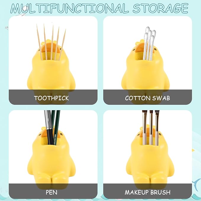 Cute Animal Toothbrush Holder - Duck Pen Pencil Holder,Mini Resin Freestanding Storage Base for Box Pen Brush Toothpick Desktop Storage Container, Washroom Office Organizer Accessories (Duckling)