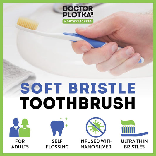 MOUTHWATCHERS Soft Flossing Manual Toothbrush for Adults, 2 Pack, Green, Ultra Clean, Good for Sensitive Teeth and Gums, by Dr. Plotka's