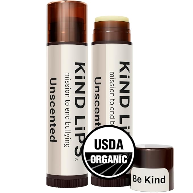 Kind Lips Organic Unscented Lip Balm 2-Pack – Natural Moisturizing Chap stick Alternative – Gluten Free, Grain Free, Made in USA – Hydrating Lip Care with clean ingredients