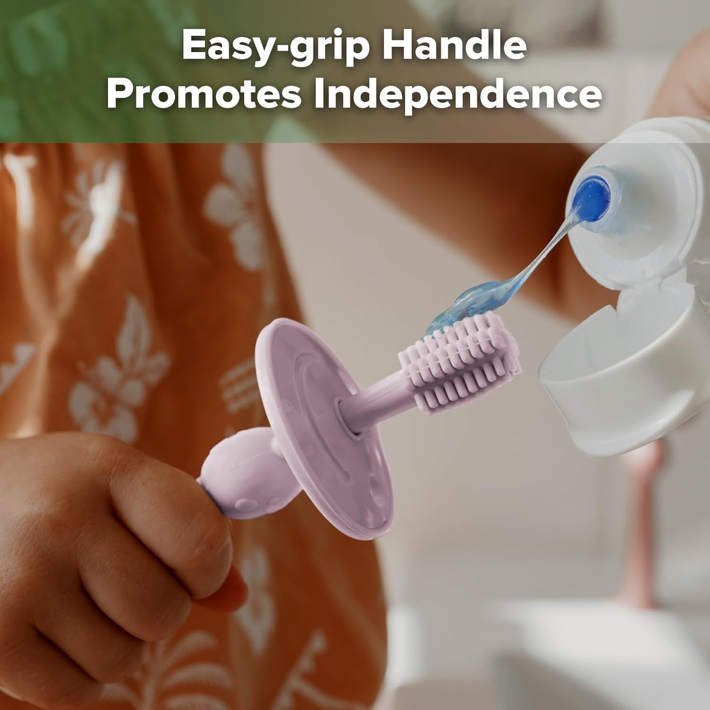 haakaa 360° Baby Toothbrush with Suction Base - Gentle Cleaning for Infant Self-Brushing Training, Sorft Food-Grade Silicone, Baby Teething Relief - Lavender, 1 Count