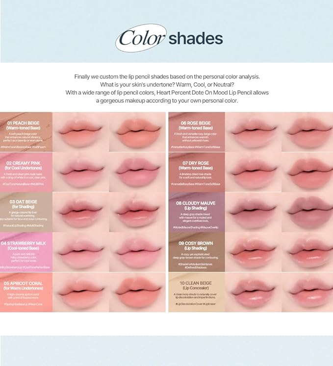 Heart Percent Dote On Mood Lip Liner Pencil, Long-Lasting Creamy Lip Crayon Smooth Lipliner Retractable Lipstick Overlip Line Color 0.8g, #15.Mauve Lips