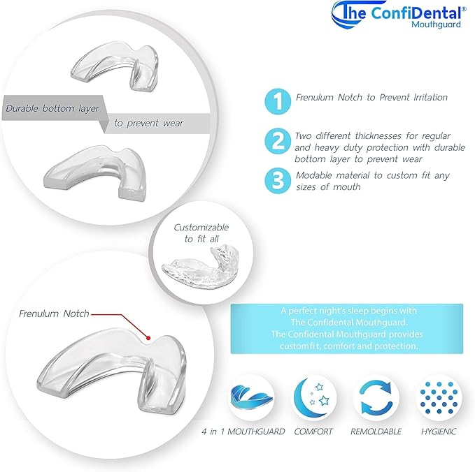 The ConfiDental - Pack of 3 Moldable Mouth Guard for Teeth Grinding Clenching Bruxism, Sport Athletic, Whitening Tray, Including 2 Regular and 1 Heavy Duty Guard (2 (LLL) Regular 1 (II) Heavy Duty)