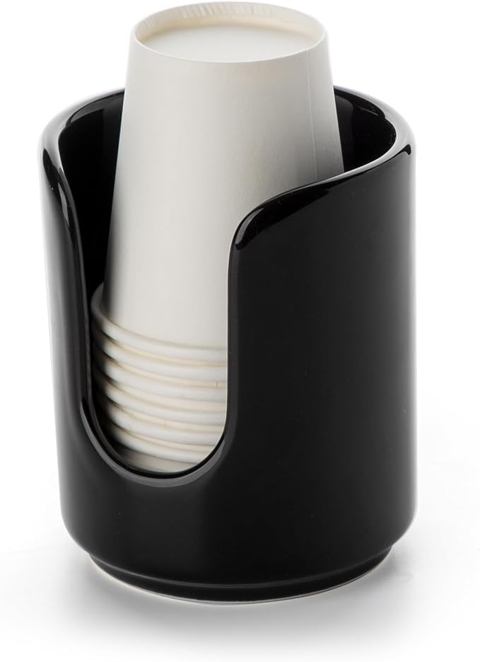 3 oz Original Ceramic Bathroom Cup Dispenser with 5 PLA Paper Cups, Bathroom Essential Accessories for Mouthwash Holder on Bathroom Vanity Countertops (1 Pack, Black)