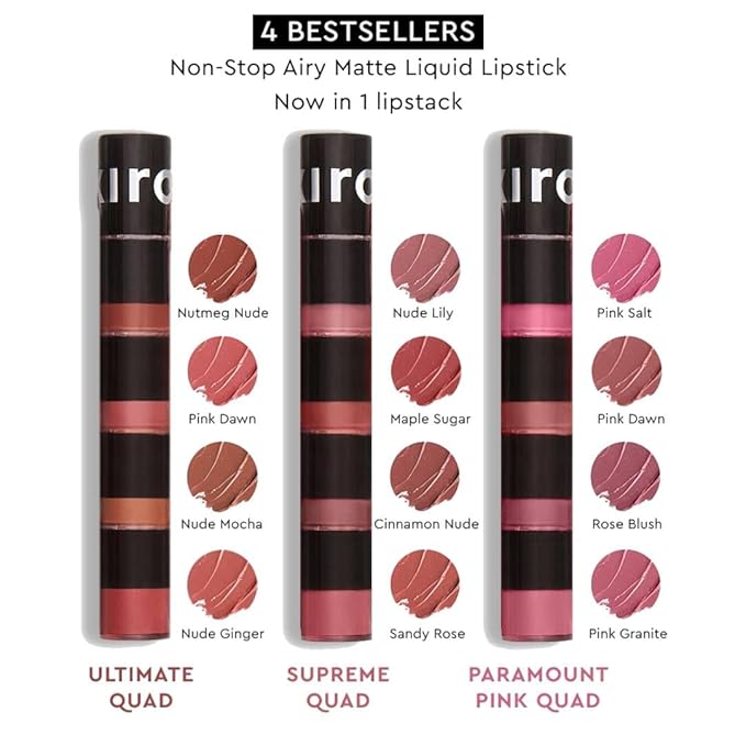 KIRO Four Play Non-Stop Airy Matte Liquid Lip Stack – Paramount Pink | 4 Nude Lipstick Shades | Long-Lasting, Transfer-Proof, Hydrating, Lightweight | Infused with Avocado & Apricot Oils | 6ml