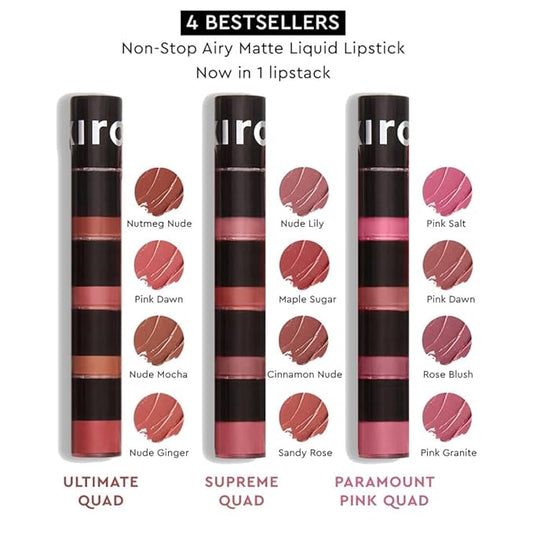 KIRO Four Play Non-Stop Airy Matte Liquid Lip Stack – Paramount Pink | 4 Nude Lipstick Shades | Long-Lasting, Transfer-Proof, Hydrating, Lightweight | Infused with Avocado & Apricot Oils | 6ml