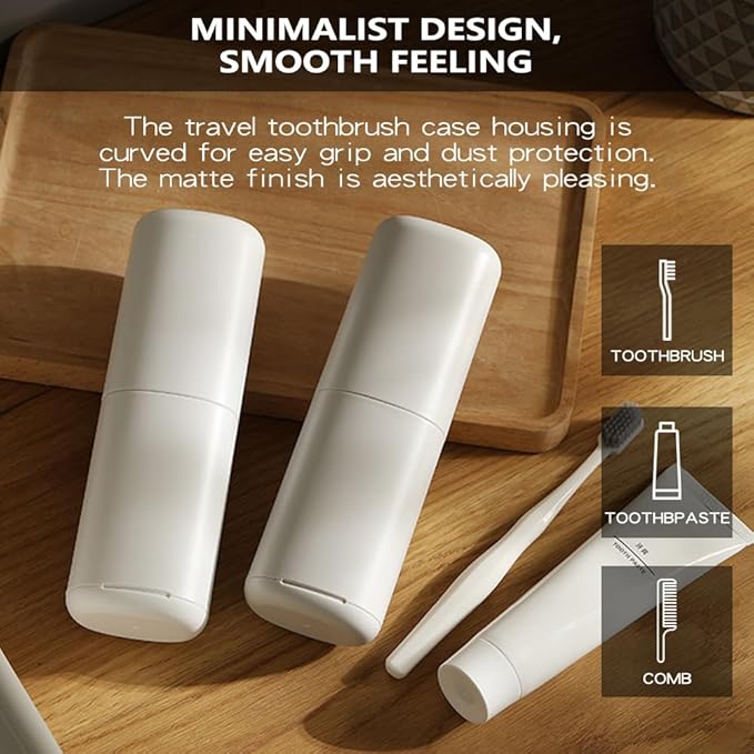 Toothbrush Travel Case, Portable Tooth Brush Holder and Toothpaste Cover, Plastic Travel Toothbrush Cup with Cover, Compact Storage Container for School Camping Business Trip Bathroom (Gray)