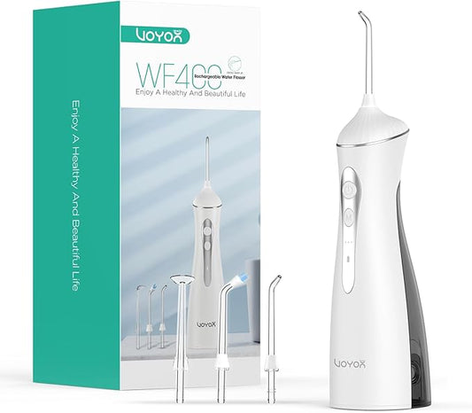 VOYOR-HEALTH Water Dental Flosser for Teeth Cordless, Rechargeable Electric Flosser for Teeth Cleaning and Flossing, Portable Oral Irrigator 3 Modes & IPX7 Waterproof for Travel Home WF400 (Grey)