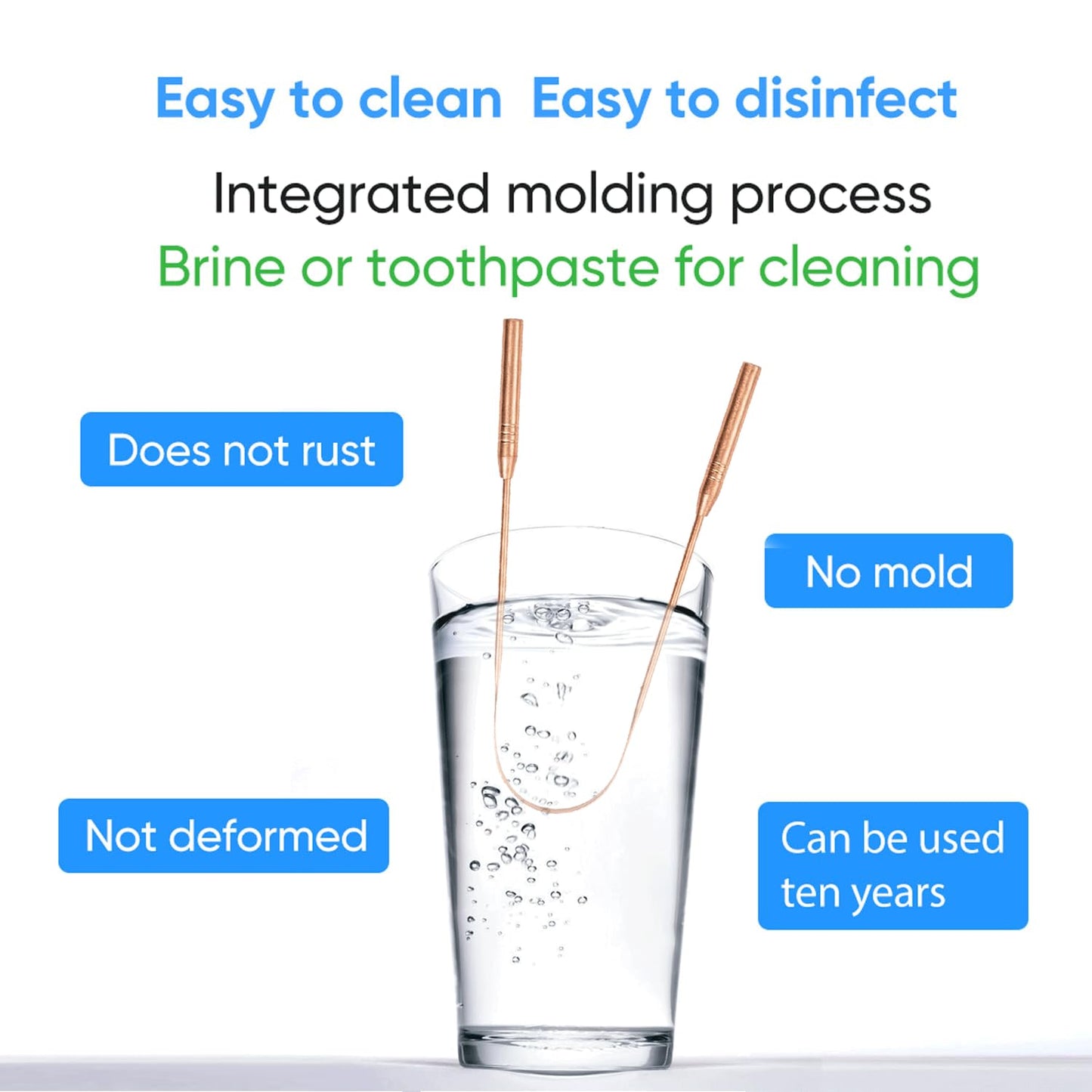 Copper Tongue Scraper (2 Pack), Tongue Cleaner for Reduce Bad Breath, Tongue Scrapers for Adults & Kids, 100% Copper Metal Tongue Scrubber Set for Oral Care & Easy to Use (short-handle)