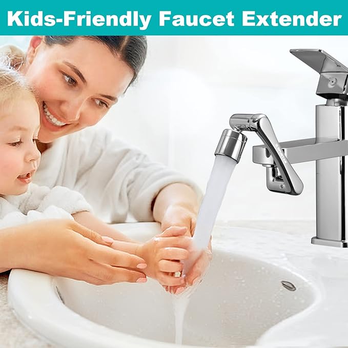 Spurtar 1440° Sink Faucet Extender for Toddlers, Faucet Aerator with Filter Swivel Silver Faucet Attachment, Multifunctional Rotatable Single Mode Fit for Bathroom Kitchen Tap G 1/2", 55/64",15/16"