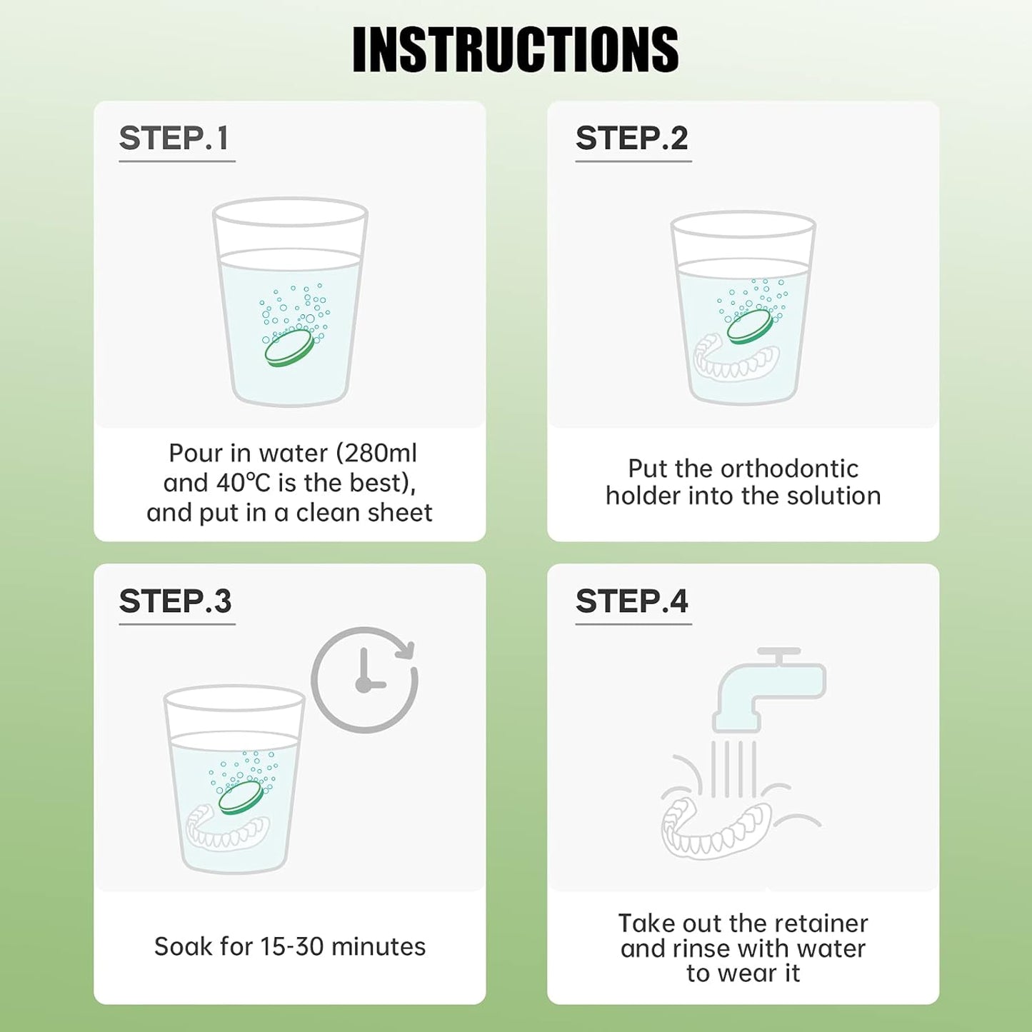 YKL Retainer Cleaner & Denture Cleaning Tablets for Mouth Guard Cleaner, Fresh Apple Flavor (120 Count）