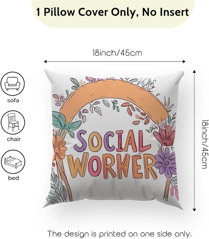 Cirzone Social Worker Gifts -18x18Inch Throw Pillow Cover Appreciation Gifts for Social Workers with Gift Box Perfect Birthday Volunteer Gifts for Home Sofa Decor