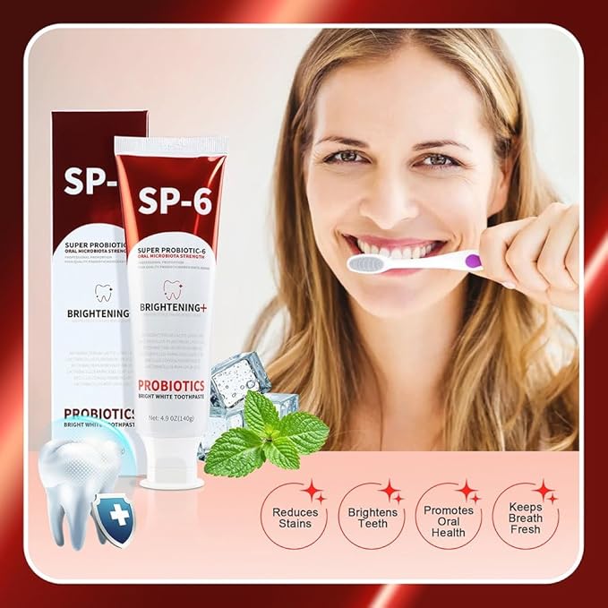SP 6 Probiotic Whitening Toothpaste - Upgraded Formula for Whiter Teeth, Fresh Breath & Healthy Gums