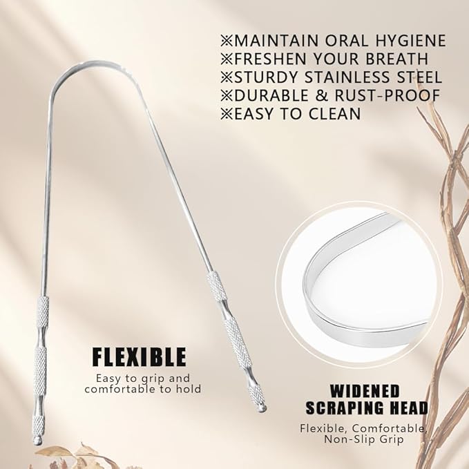 Tongue Scraper for Adults Oral Care Tongue Cleaner Reduce Bad Breath Metal Tongue Scrubber Stainless Steel (Silver, Pack of 1)