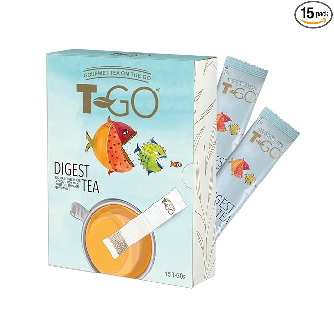 T-GO Digestive Herbal Tea Organic Fennel Ginger & Lemon Balm Blend Caffeine-Free (15 Eco-Friendly Tea Sticks)
