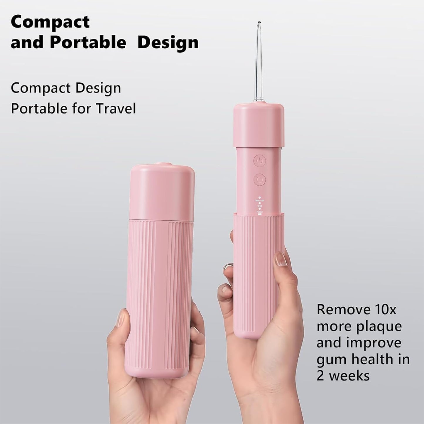 Portable Mini Water Flosser, Oral Irrigator Water Teeth Cleaner Pick with Telescopic Water Tank,3 Modes & IPX7 Waterproof, Home & Travel (Pink)