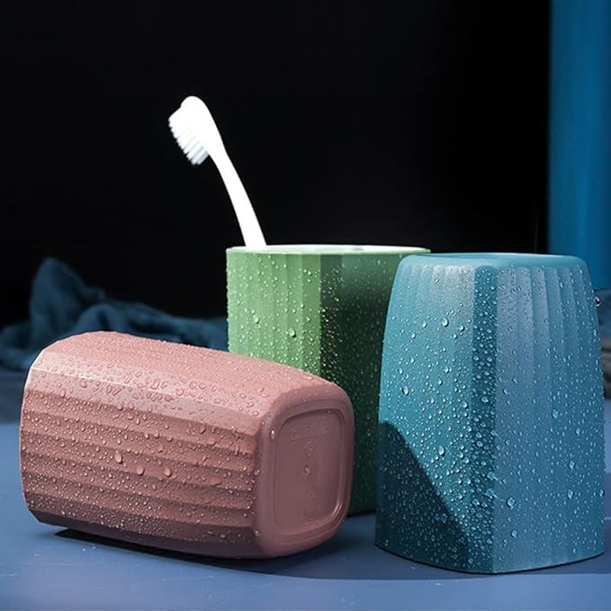 Tumbler Cup Toothbrush Cup 300ml, Unforgettable Bathroom Toothbrush Holder Mouthwash Cup, Toothbrush Storage Box, Eco-Friendly Plastic Drink Cup, 3PCS (3 Colors) (Blue & Fuchsia & Green)