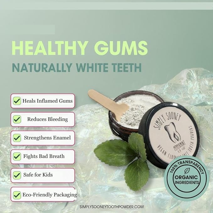 Simply Sooney Fluoride Free Remineralizing Toothpaste Powder I Vegan I Gluten Free I Organic Peppermint Essential Oil 1.5oz