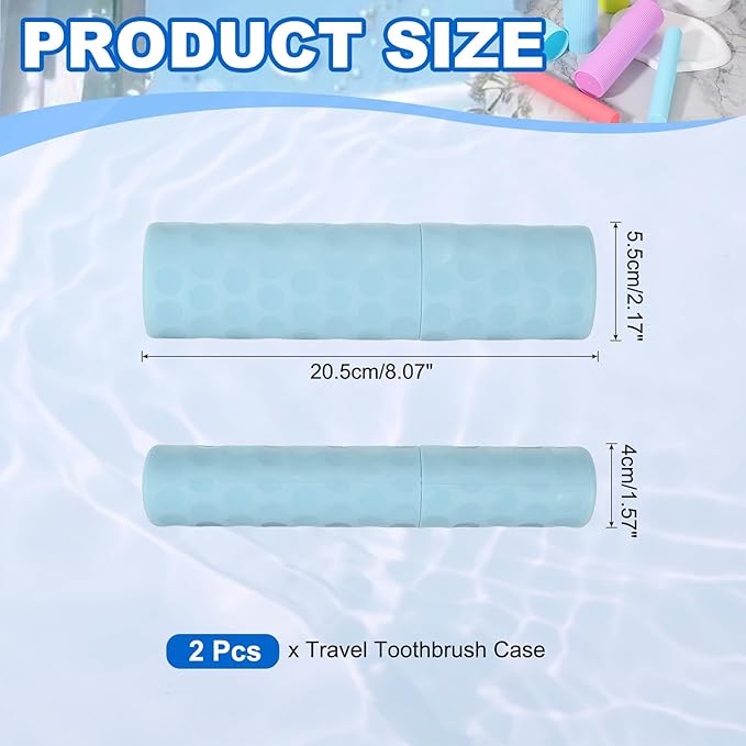 uxcell 2Pcs Travel Toothbrush Case, 8.1x2.2x1.6 Portable Travel Toothbrush Holder with Dot, Plastic Toothpaste Container for Bathroom, Gym, Business Trip, Camping, Sky Blue