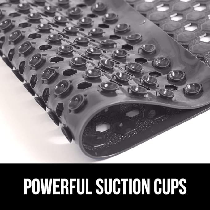 GORILLA GRIP Patented Square Shower Stall Mat, Small Bathtub Floor Mats for Stand Up Showers, Suction Cups and Drain Holes, Machine Wash, Soft on Feet, Bathroom Accessories 21x21 Inch, Charcoal Opaque