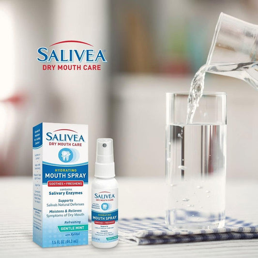 SALIVEA Extra Gentle Dry Mouth Spray - Soothing Mint Mouth Spray with Salivary Enzymes - Moisturizing Mouth Spray to Aid Dry Mouth - Supports Saliva's Natural Defenses - 250 Pumps (1.5oz Bottle)