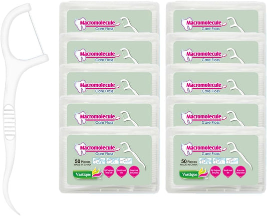 500 Pcs Dental Floss Picks, Thin Thread for Adults & Kids, Superior Oral Care, Dental Hygiene, Gum Health(50x10 Cases, 500 Total)