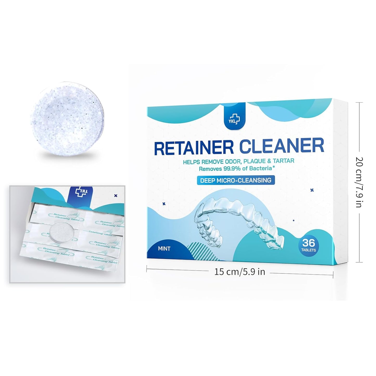 Retainer & Denture Cleaner Tablets - 1 Months Supply (36 pcs) Dental Retainers for Aligner - Mouth & Night Guards - False Teeth Whitening - Removes Odor & Plaque