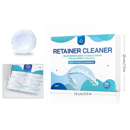 Retainer & Denture Cleaner Tablets - 1 Months Supply (36 pcs) Dental Retainers for Aligner - Mouth & Night Guards - False Teeth Whitening - Removes Odor & Plaque