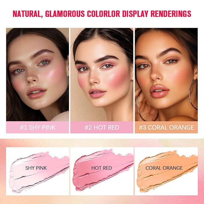Blush pH Tinted Moisture Stick, Multi-Use Cream Blush Stick, Natural Nude Makeup for Cheeks, Eyes and Lips, Waterproof Natural Nude Makeup, Suitable for All Skin (1# Shy Pink)