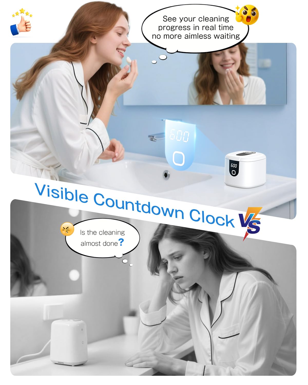 2025 Enhanced Ultrasonic Retainer Cleaner, 2X Efficiency, 45kHz Dentures Cleaner Machine with UV Lights&4 Clean Modes, Dental Cleaning Pod for Aligner, Nightguard, Mouth Guards, Jewelry, Rings, etc