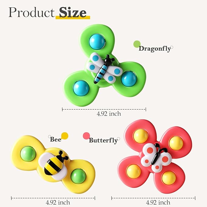 ALASOU 3PCS Suction Cup Spinner Toys for 1 Year Old Boy Girl|Spinning Top Infant Sensory Toys for Toddlers|1 2 Year Old Boy Christmas Birthday Gift|Baby Bath Toy Stocking Stuffers for Kids Ages 1-3