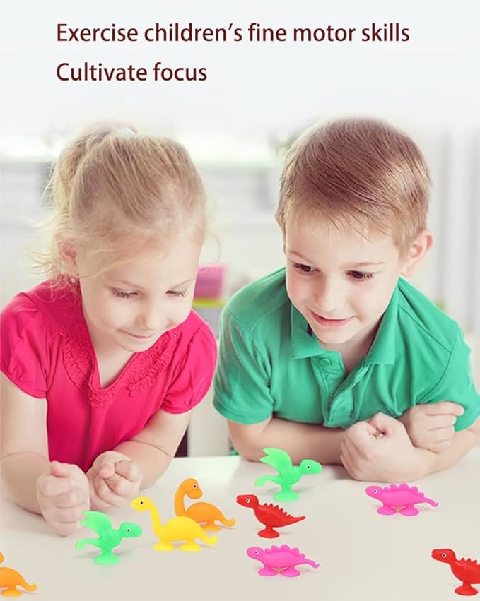 16 PCS Suction Cup Toys Bath Toys Party Favor for Kids ,Dinosaur Silicone Sucker Toys No Hole Bathtub Shower Toys Travel Toys Window Toys for Toddlers Boys Girls