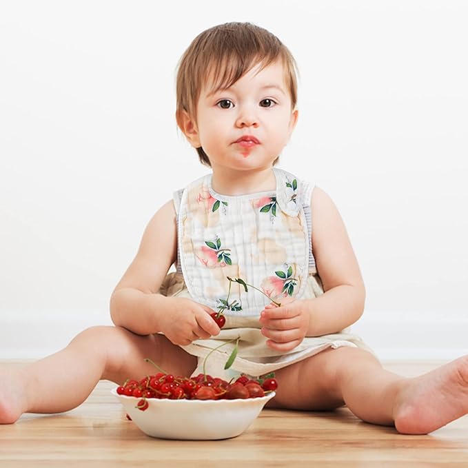 Zainpe 6Pcs Snap Muslin Cotton Bibs for Baby, Flamingo Star Flower Machine Washable Adjustable Burp Cloths with 6 Absorbent Soft Layers for Infant Newborn Toddler Drooling Feeding and Teething