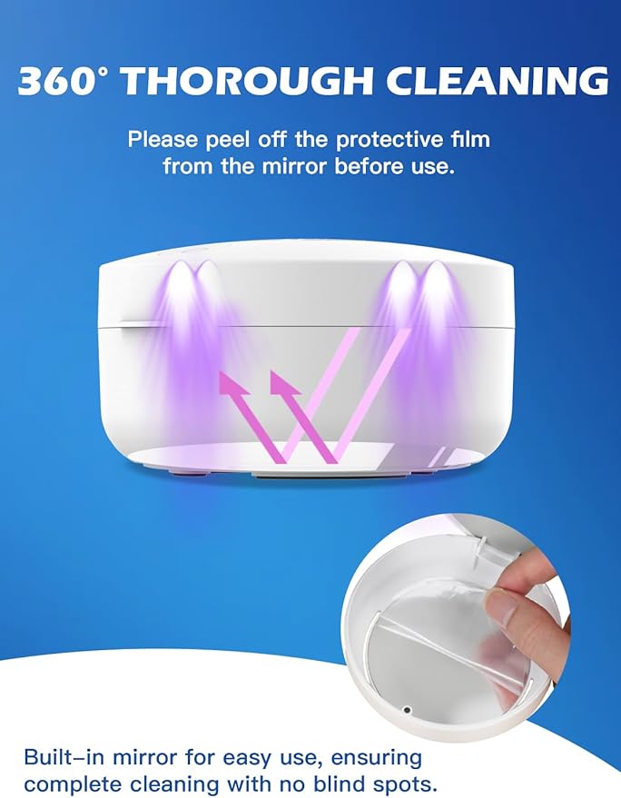 Voraiya UV Retainer Case Braces Box with Fan and Mirror – Compact Dental Case for Aligners, Mouth Guards, Night Guards, and Teeth Braces – White