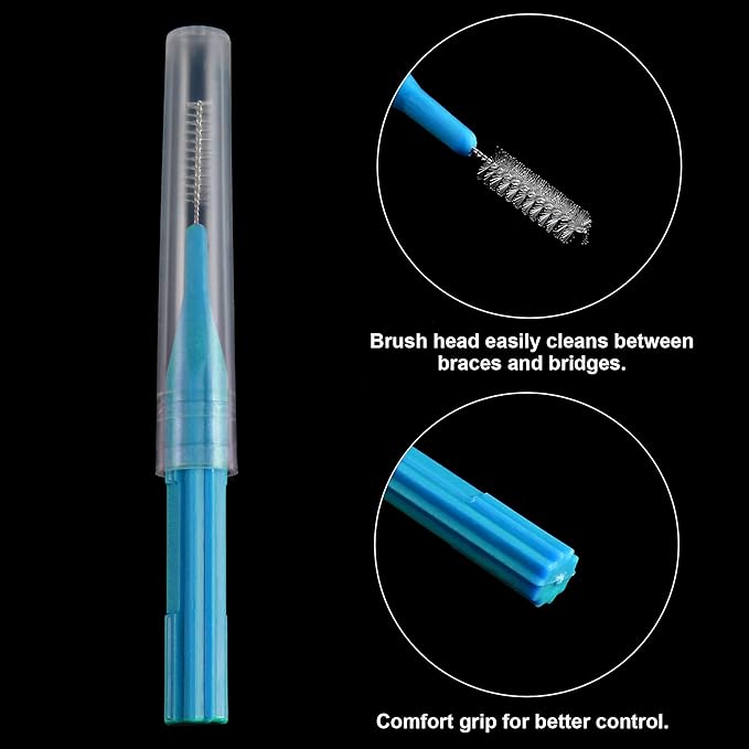 Patelai 100 Pieces Braces Brush for Cleaner Interdental Brush Toothpick Dental Flossing Head Oral Hygiene Flosser Tooth Cleaning Tool (Light Blue)