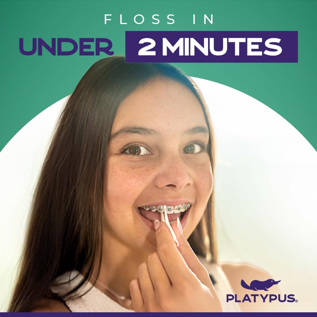 Platypus Orthodontic Flossers for Braces | Ortho Picks for Adults & Kids | Fits Under Arch Wire | Non-Damaging | Encourage Flossing Habits | Floss Teeth in Under Two Minutes (40 Count (Pack of 4))