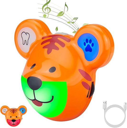 LUXSWAY Cute Animal Toothbrushing Timer for Kids with Musical Volume, 2 Minute Kid Timer for Teeth, 20 Seconds Wash Hand for Kids Training, Rechargeable Colored Led Light Visual- Tiger
